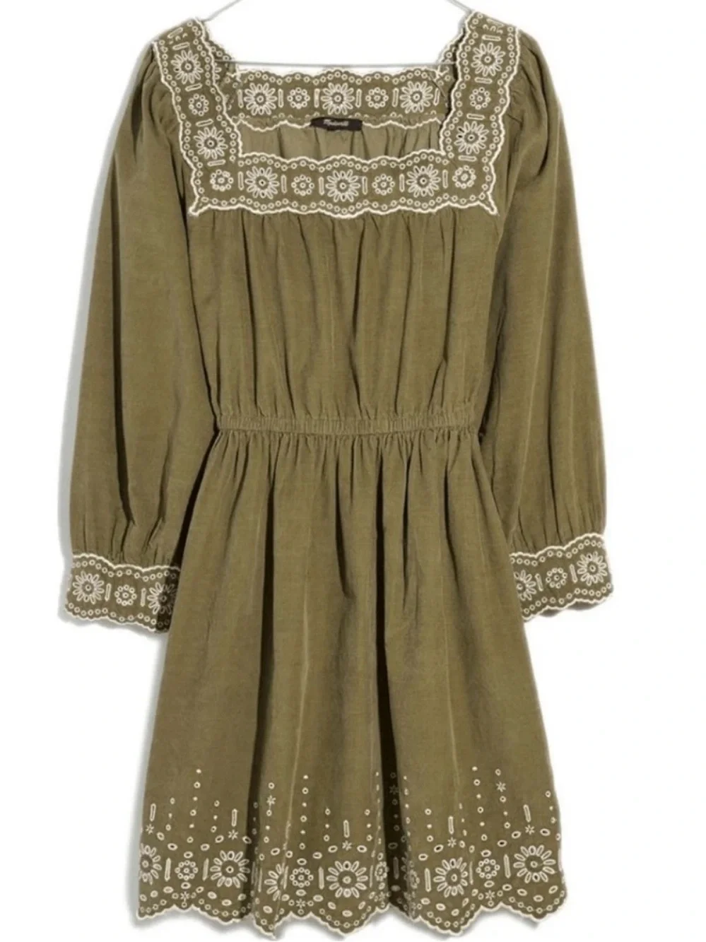 Madewell Embroidered Corduroy Square-Neck Mini Dress Size Medium Petite - Picture 2 of 7